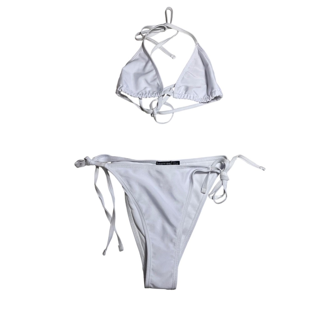 Nasty Gal Collection White Triangle Side Tie Bikini Set Size US 4